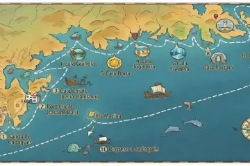 Mappa illustrata del percorso in barca da Cadaqués