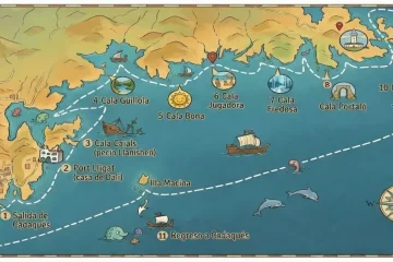 Mapa ilustrado de ruta en barco desde Cadaqués
